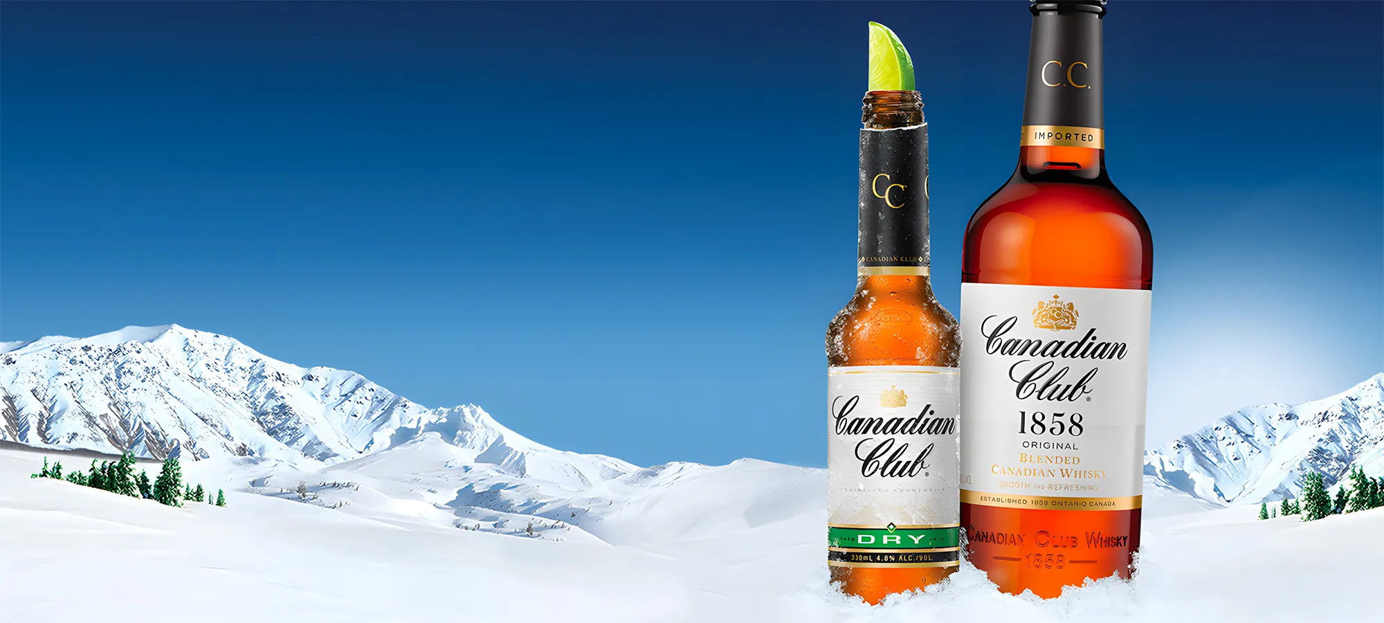 canadian club snow bottles 1858 dry